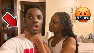 FLINCHING AT MY GIRLFRIEND PRANK TO SEE HOW SHE REACTS 🤬…backfires [upl. by Assereht350]