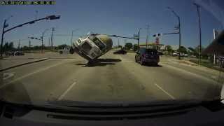 Dashcam captures incredible cement truck crash [upl. by Heti166]