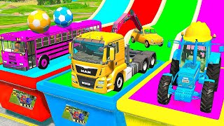 Flatbed Trailer Cars Transportation with Truck  Speedbumps vs Cars vs Train  BeamNGDrive [upl. by Nora640]