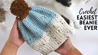 Easiest Crochet Beanie Ever  Hat Tutorial [upl. by Odrareve]