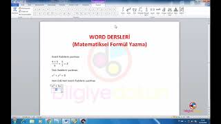 Word uygulamasında Matematiksel Formül Yazmak [upl. by Dranyam376]