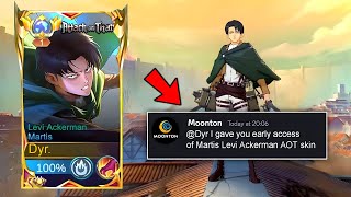 MOONTON THANK YOU FOR NEW LEVI ACKERMAN MARTIS SKIN 😱 EARLY ACCESS [upl. by Enitsed]