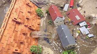 Emergency Water Discharge And Mini Brick Model Dam Failure Near Town  Diorama Dam Breach [upl. by Gennie191]