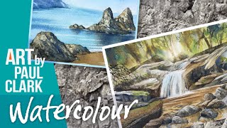 5 simple techniques for painting rocks in watercolour by Paul Clark [upl. by Eycats853]