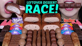 ASMR LEFTOVER DESSERT RACE NUTELLA MINI MILKA FERRERO EGGS CHOCOALTE MOUSSE CAKES KINDER 먹방 [upl. by Pals]