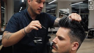 Modern Textured Pompadour Haircut  Great Hairstyle For Straight Thick Hair [upl. by Atteoj310]