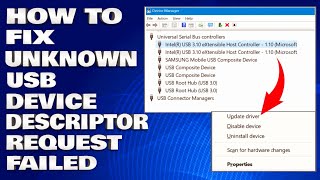 How To Fix Unknown USB Device  Device Descriptor Request Failed Solution [upl. by Alrrats974]