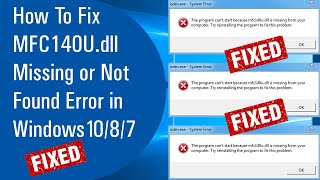 ✅ How To Fix MFC140Udll Missing or Not Found Error in Windows 1087 2021 [upl. by Carilyn]