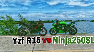 R15 vs Ninja 250SL ใครจะชนะ ขำๆ นะจ๊ะ  ไบค์เกอร์ไทยใหญ่ [upl. by Minta172]