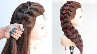 simple trick for bridesmaid hairstyle  beautiful hairstyle for wedding  side braid hairstyle [upl. by Kadner]