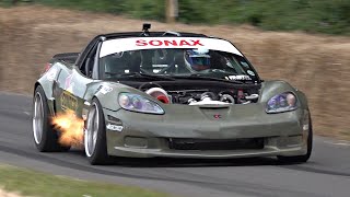 3Rotor Single Turbo Mazda RX7 engined Corvette C6 in Action  FOS Goodwood  Weird Engine Swap [upl. by Anaeco362]