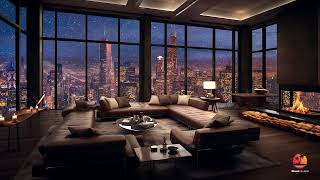 Chicago Apartment  Snow  8 Hours Relaxing Fire Place Sound [upl. by Giselbert]