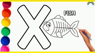 X is for Xray fish Colouring for Kids amp Toddlers  Draw Paint and Learn  Magic Colours [upl. by Nosahc]