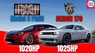 Performance Comparison Tesla Model S Plaid vs 2023 Dodge Challenger SRT Demon 170 [upl. by Yesak]