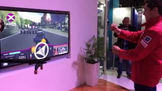 Toyota racing driver playing Kinect obstacle racing game  tradeshow booth [upl. by Musihc]