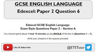 GCSE English Language Paper 2 Section A Question 6  Edexcel  REVISION 2018 [upl. by Weinrich]