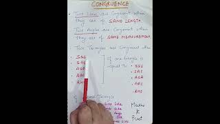 Congruence  Congruent Triangles  SSS  ASA  SAS  AAS  RHS  Congruence criteria shorts viral [upl. by Balliett953]