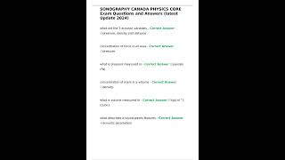 SONOGRAPHY CANADA PHYSICS CORE Exam Questions and Answers latest Update 2024 [upl. by Assirroc783]