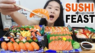 ULTIMATE SUSHI FEAST Salmon Sashimi Bento Box Sushi Platters  Japanese Food Eating Show Mukbang [upl. by Tsirhc]