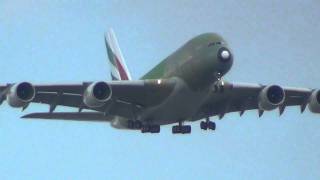 Unpainted Emirates Airbus A380 Nr 20 MSN0090 landing approach to hamburg finkenwerder Full HD [upl. by Asiral]