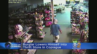 Burglar Lowers Himself Into Thrift Store In Copiague [upl. by Annaiv]