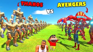 THANOS vs SPIDERMAN and IRONMAN ARMY with SPIDER TREX  AVENGERS in Animal Revolt Battle  SHINCHAN [upl. by Nnaik]