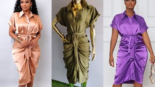 How to make a DRAPED RUCHED SHIRT DRESS with COLLARED NECKLINE and TURN UP SLEEVE [upl. by Volkan]