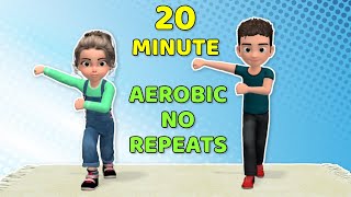 20 MIN AEROBIC WORKOUT FOR KIDS  NO REPEATS [upl. by Bushey]