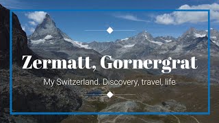 Gornergrat railway Zermatt Matterhorn The hike between Rotenboden and Riffelberg Drone view [upl. by Naillig205]