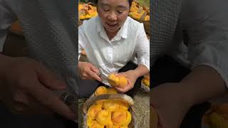 A girl picks and eats fresh peaches from her garden and shows off the delicious peaches agriculture [upl. by Timmons861]