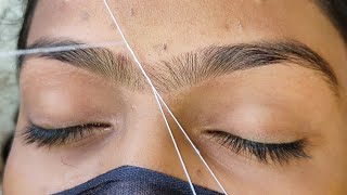 EYEBROW THREADING TUTORIAL  Heavy Growth Eyebrows Threading  Joint eyebrows shape Ritabhatia [upl. by Ailedua519]