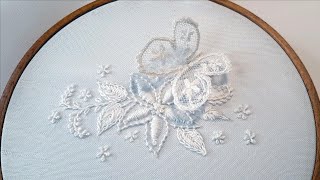 White Work Flower amp Butterfly  easy stitches for beginners [upl. by Bellda]