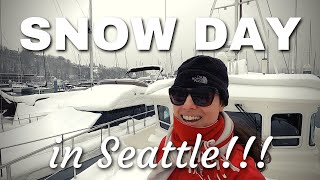 LIVING ON A BOAT during a rare SNOW storm in Seattle WA NORDHAVN 43 TRAWLER [upl. by Rodgiva]