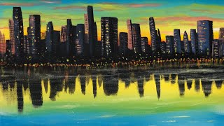 Sunset cityscape acrylic painting [upl. by Rene]