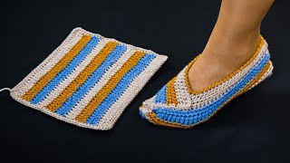 The simplest crochet slippers from a rectangle [upl. by Nalyt]