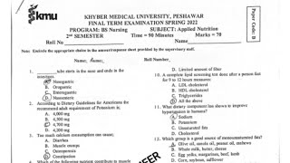 Applied Nutrition 2nd semester 2022 solve past paper Part1 kmu bsn nutrition pastpaper [upl. by Leverett]