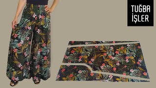 Very Easy Rushed Palazzo Trousers Cutting and Sewing  Tuğba İşler [upl. by Tiemroth]