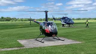 Robinson R22 Helicopter Startup and Takeoff  1st Lesson  including visit from a Bell Long Ranger [upl. by Eednim494]