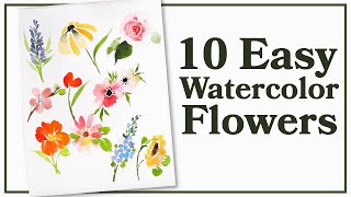 Easiest Way to Paint TEN Flowers with Watercolor [upl. by Mw]