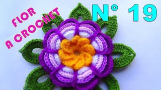 Como tejer la Flor N° 19 a crochet para aplicar en tapetes centros de mesa y cuadrados para colchas [upl. by Suillenroc]