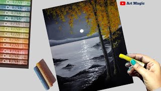 20  Oil Pastel Drawing Beginners Art Tutorial Realistic Nightscape step by steppaintingDrawing [upl. by Ennayar]