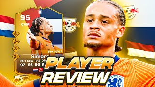 5⭐4⭐ 95 UEFA EURO MAKE YOUR MARK SIMONS SBC PLAYER REVIEW  Xavi Simmons  FC 24 Ultimate Team [upl. by Akerehs]