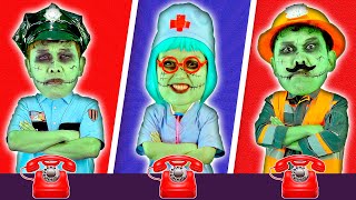 Zombie 911 Rescue Service Zombie Policeman Doctor and Fireman   MORE Lights Kids Song [upl. by Namlaz]