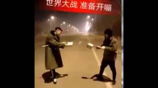 Extremely dangerous street fight Two guys launch firework fight during Spring Festival [upl. by Naic]