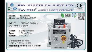 Variable Auto Transformer  Variac  Dimmer  Regulator  10Amps  Model no 10P1VAMICW [upl. by Kalvn546]