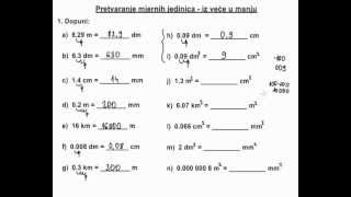 Pretvaranje mjernih jedinica za duljinu i površinu  iz veće u manju decimalni brojevi [upl. by Olen]