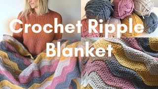 Easy Crochet Ripple Blanket Tutorial [upl. by Imis150]