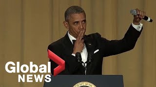 quotObama outquot President Barack Obamas hilarious final White House correspondents dinner speech [upl. by Einahpet]