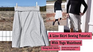 How to sew an ALine skirt with knit fabric and foldover waistband [upl. by Tidwell983]