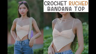 Crochet Ruched Bandana Top Tutorial  Crochet Bandana Top  Chenda DIY [upl. by Sally99]